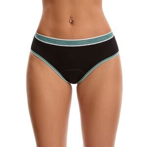 Letter Print Contrast Binding Mid Rise Leak Proof Underpanties Green